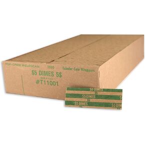 Whuron Flat Coin Wrapper ، Dime Rolls 5 $ Green (1000 pcs)