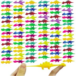Slingshot Dinosaur Finger Toys Sticky Party Favors Rubber Stretchable Dinosaur Finger Slingshot Flying Dinosaur Toys for Flying Games and Party Favors(100)