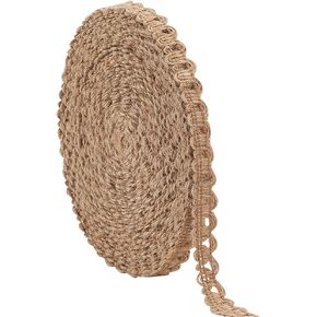 PH PandaHall 10.9 Yards Braided Burlap Ribbon, 3/8 inch Braid Trim Lace Ribbon Natural Jute Burlap Lace Craft Ribbon Rope for Costume Hat Shoes Chair Wine Bottles Gift Wrapping Home Decor