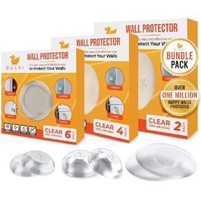 Ducki Door Stop Wall Protector | Self-Adhesive Door Knob Wall Protectors| Durable Rubber Door Stoppers for Wall Damage, Noise & Shock Absorption | 12 Pack Variety (6+4+ 2 Pack) | Clear