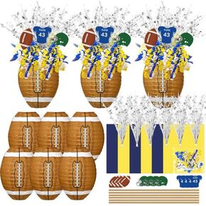 6 Pack Football Party Decorations, Football Paper Lanterns Centerpieces for Table with Metallic Foil Spray Centerpiece Wrapping Paper Toppers and Ribbons Birthday Party Supplies for Cake Decorations