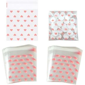 Saktopdeco 100 PCS Pink Heart Cellophane Facs Valentine Candy Fags 4x5 Self Sealing Goodie حقائب تعامل حقائب ملفات تعريف الارتباط للأكياس للنساء