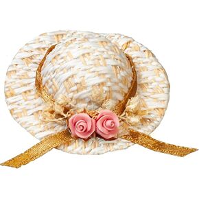 Dollhouse Straw Hat Pink Flower Miniature Garden Bedroom Hall Accessory 1:12