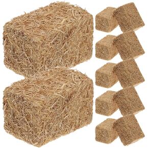 LOGOFUN 12Pcs Mini Hay Bales Miniature Hayrick Mini Haystack Decoration Miniature Hay Blocks for Dollhouse Autumn Harvest Table Craft Display - Square (2 * 2 * 3cm)