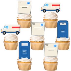 36PCS Mailman Party Party Decorations Mailman Retirement Cupcake Toppers Postal Worker Birthday Cupcake Pict