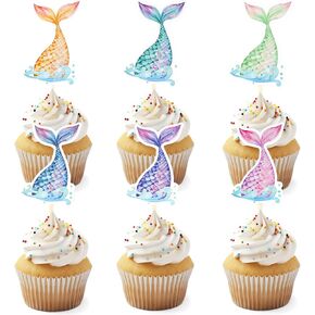 36pcs قبعات ذيل حورية البحر ، Mini تحت Sea Shell Cake Decorations for Girls Mermaid Form