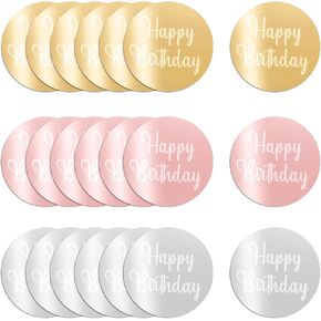 21 PCS Acrylic Cupcake Toppers ، Happy Birthday Cake Toppers ، قرص كب كيك مستدير مرآة ، دائرة أكريليك توببر لزخرفة حفلة عيد ميلاد DIY (الذهب والفضة والذهب الوردي)