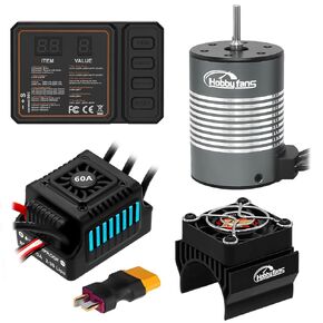 Hobby Fans Waterproof S3650 3900KV Brushless Motor 3.175mm Shaft with 60A Brushless ESC Electric Speed Controller Combo Set with Heatsink and Programming Card for 1/10 Remote Control Car Truck, Blue