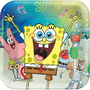 لوحات AMSCAN Square (حزمة 8) - 9 " - لوحات حفلات الورق الملونة - مثالية لأعياد الميلاد تحت عنوان ، Spongebob