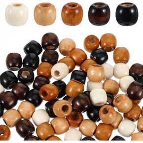 100 PCS Hair Bead Barge Hole Wooden Beads Brown Wood Beads Vintage Round Round Natural Wood 5 Colour