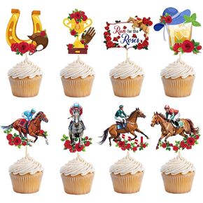 Kentucky Horse Racing Derby Party Supplies- 40pcs Day Racing Day Cupcake Decorations Topcake Range for the Roses Cupcake تختار ديكور الديكور للحفلات البالغة