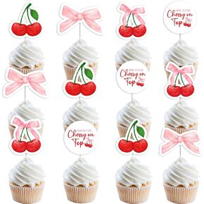36pcs هي الكرز على أعلى القبعات العليا الكرز على أعلى استحمام الطفل كب كيك توبيبر كرز العازبة ديكور الصيف الكرز ديكور للبنات نساء العازبة عيد ميلاد استحمام الطفل
