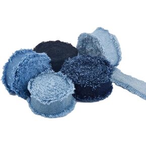 SUPERFINDINGS 5Pcs 5 Colors 1.7 Yards Fringes Fabric Ribbon Denim Ribbon Wrapping Frayed Cotton Jean Fabric Ribbon for Gifts Wrapping Hair Sewing Accessories Weddding Decor