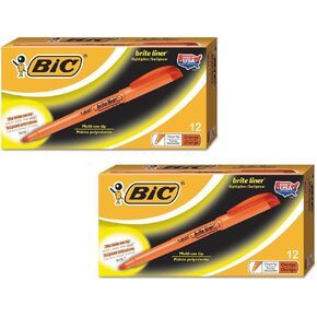 BIC: Brite Liner Highlighter ، طرف إزميل ، حبر برتقالي فلوريسنت ، 12 / حزمة -: - يباع كحزمة من - 12 - / - إجمالي 24 لكل منهما