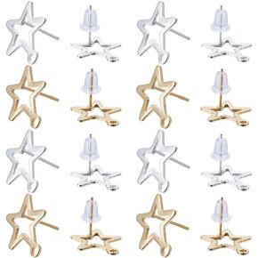 Sunnyclue 1 Box 100PCS Star Encring Posts 24K Gold Plated and Sterling Silver Plenting Earrings Accorings with Stars Stars Starring for Making Jewelry Making Accessories Diy Dangle Strains