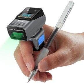Eyoyo 2D Ring Barcode Scanner: Wearable Bluetooth Finger QR Code Scanner with Display for Warehouse Inventory - Mini Wireless Bar Code Reader Compatible with iPhone iPad Android iOS POS Laptop