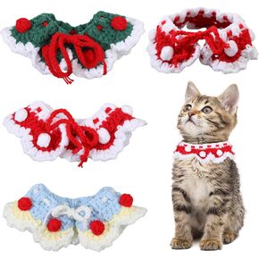 GLOBLELAND 3 Pcs 3 Styles Knitted Cat Collars Cute Dog Bib Cat Saliva Towel Hand Woven Pet Necklace Accessories Warm Breakaway Pet Comfortable for Kitty and Some Puppies