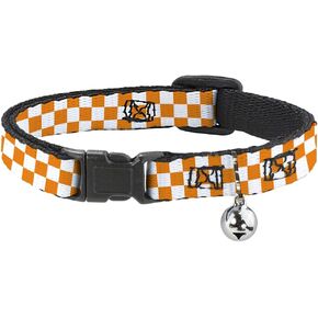 Cat Collar Breakaway Checker White Tn Orange 8 to 12 Inches 0.5 Inch Wide