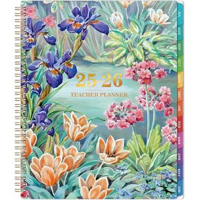 Teacher Planner 2025-2026 - JUL 2025 - JUN 2026, Teacher Lesson Planner 2025-2026, Academic Planners for Teachers - Floral (Spiral Bound, 9" x 11", Colorful Tabs)