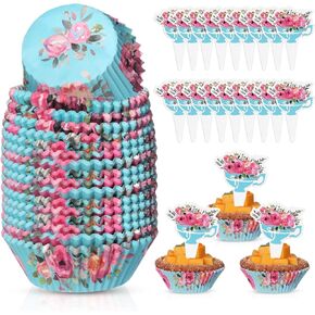 Vesici 200 Counts Cupcake Liners و 200 Counts Cupcake Toppers Round Cupcake Cups Cups Cuffin Liners Forgenue Bedding Baby Shower First Supplies (Camouflage)