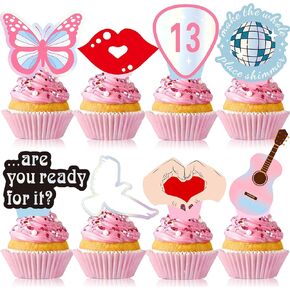 24 PCS Iridescent Eras Party Party Cupcake Toppers ، أنا الفتاة عيد ميلادها ، إنه Me Cake Topper ، و Happy Birth-Tay Cupcake Topcake for Taylor تحت عنوان الحفلات والموسيقى وحفلات أعياد الميلاد والاحتفالات