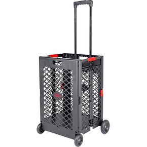 JJRING Mesh Rolling Utility Cart, Foldable Shopping Cart, Heavy Duty Utility Cart with Rolling Wheels for Groceries and Laundry