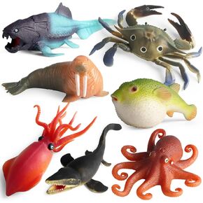 Rubber Ocean Animals Toys, TPR Soft Stretchy Toys for Boys and Girls, Floating Bath Toys Squishy Sea Creatures for Kids