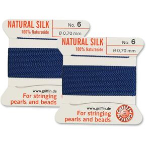 2 PCS Griffin Natural Silk Cord Beading Thread and Needle Size 6 Dark Blue Color
