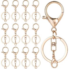 12 PCS Lobster Claw Clasps مجموعة سلسلة مفاتيح ، خطافات دوارة مع حلقة مفاتيح مقسمة مسطحة ومقاطع صغيرة لوبستر لصنع المجوهرات الحرفية DIY ، سبيكة الزنك في جراد البحر الذهب.