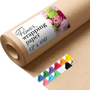 Paclord Flower Wrappe Kraft Paper ، 12 "× 1200" (100 قدم) ، سمك 45 رطلاً - لفة ورقية بنية لللف باقة ، ومتاجر الزهور ، وزينة الزهور