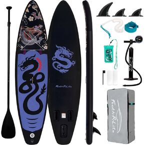 FunWater 11'x33 x6 Inflatable Stand Up Paddle Board with Paddle, Fins, Leash, Pump, Backpack, Waterproof Cell Phone Bag for Surfing, Racing, Paddling, Touring for All Levels
