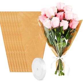 Jarthenaamcs 50pcs الأكياس تغليف الزهرة يوم الأم كرافت الورق الأزهار الأكمام الأكمام الأكمام بوكيه أكياس واضحة لفائف الزهرة لتهدئة عيد ميلاد التخرج من المعلم ، 17.9 × 9.8 × 3.9 بوصة