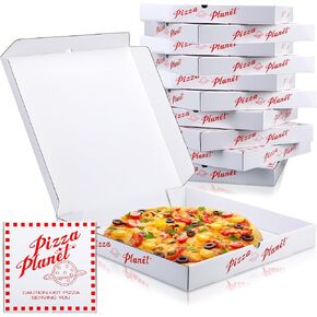 10 Pack Corrugated Pizza Planet Box 16 x 16 Inch Large Pizza Planet Boxes Bulk for Cake Cookies Food White Pizza Planet Decorations for Inspired Story Party Favor