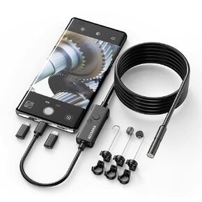 1920P HD 16.4ft Endoscope Camera with 8 LED Lights, iOS & Android Interface for Phones & Tablets, IP67 Waterproof Borescope, 7.9mm Semi-Rigid Inspection Camera for Drain Pipes, Car Engines, Walls