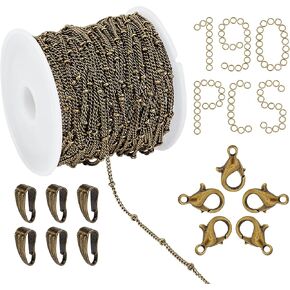 Sunnyclue 33 قدم سلاسل الأقمار الصناعية النحاس النحاس رابط الكبل قلادات حبات 100pcs حلقات القفز 60pcs snap على Bails 30pcs جراد البحر Claw Clasps مجوهر