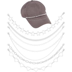 UniCraftale 6pcs سلاسل Trucker Hat Bill Decoration Metal DIY Tucker Cap Charms سلاسل اللؤلؤ البلاتين والفولاذ المقاوم للصدأ Tucker Hat Bar Supplies لشبكة البيسبول شاحنة قبعة القبع