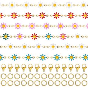 Huquary 19.7 قدم/ 6M زهور Daisy سلسلة رابط سلسلة لجعل المجوهرات مصنوعة من الذهب مطلي بالسلاسل daisy ملونة daisy سلسلة زهرة المجوهر