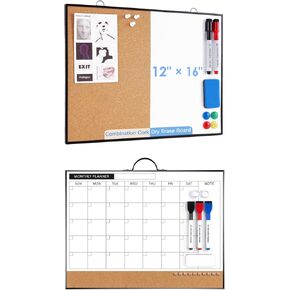 ARCOBIS Cork Board White Board Combo, 12"X16" Small Bulletin Board for Wall and Monthly Calendar Whiteboard Dry Erase Cork Board Combination for Wall, 12"x16" Magnetic Dry Erase Board