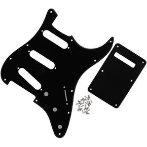 FLEOR SSS 11-Hole Electric Guitar Pickguard with Backplate and Pickguard Screws Set for ST Style Guitar Part,4Ply Black Pearl