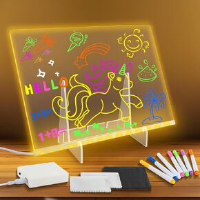 LED Note Board with Colors, Glowing Acrylic Message Memo Board with Light, Writing Board with Stand & Pens, Gift for Kids (30 * 20 cm)