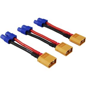 3pcs XT60 XT-60 Male to EC3 Female Connector Adapter Wire for RC Lipo Battery 14awg 1.96inch Cable (Pack of 3)
