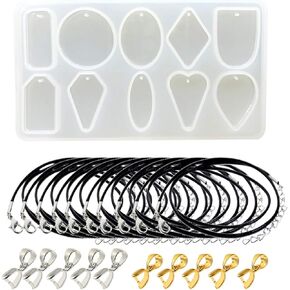 Woohome Silicone Mould 10 تجويف هندسة مجوهرات قلادة صب راتنجات السيليكون مع ثقوب ، حبل الشمع الأسود ، مشبك قلادة للقلائد ، المعلقات ، الحرف اليدوية