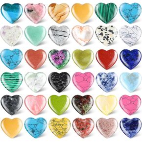 Nuenen 40 Pcs Heart Stone Bulk Heart Rock Worry Stone Healing Gemstone Crystal Love Carved Small Palm Thumb Stone 0.8 Inch 20mm Wedding Mother's Day Women Energy Balancing Meditation Gift(Fresh)