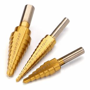 Yougfin Step Drill Bits-Titanium Coated High Speed Steel Step Drill Bit Set-Double Cutting Blades-Ideal for Drilling Metal, Wood, Plastic-Total 28 Step Sizes, 3 Pieces