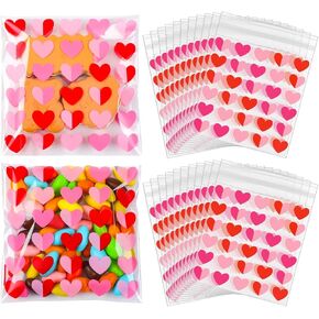 Supervitae 200 PCS Valentines Cellophane Cookie Bags Bulk 4 × 4 بوصة القلب الأكياس السيلوفان.