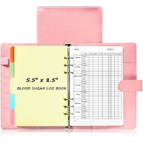 Diabetes Log Book A5 Daily Diabetic Glucose Diary Blood Sugar Journal Loose-leaf Log Book Diabetes Tracking Journal Blood Sugar Record Book Self Test Diary For Diabetes Color Binder Dividers (Pink)