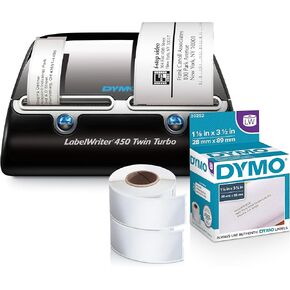 DYMO LabelWriter 450 Twin Turbo Label Printer with 2 extra rolls of 350 White Mailing Address Labels (1-1/8'' x 3-1-2'')