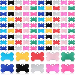100 Pcs Blank Dog Tags for Engraving 38mm Pet ID Tags Aluminum Bone Shape Name Tag Colorful Double Stamping Dog Cat Phone Number Tag Collar Pendants with Hole