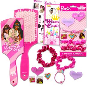 Barbie Hair Associaty for Kids - حزمة مع فرشاة شعر باربي ، وشعر باربي ، وملصقات ، وأكثر من | إكسسوارات شعر باربي للفتيات