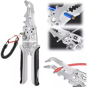 2024 New Multifunctional Elbow Wire Stripping Pliers with A Spring Keychain,Wire Stripper Crimper Cable Cutter Pliers for Cutting Stripping Shearin (2PCS)
